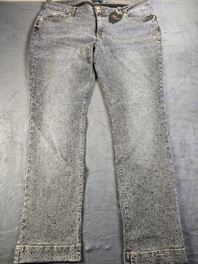 NWT Vintage Y2K Apple Bottoms Jeans Rhinestone Studded Grey Acid Wash Plus 18W